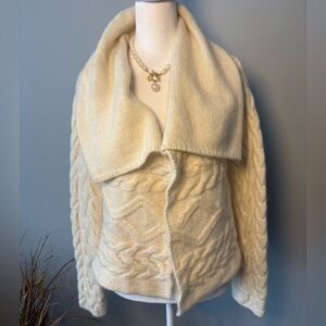 Doncaster Sport Ivory Wool Alpaca Cable Knit Open Front Sweater Cardigan M
